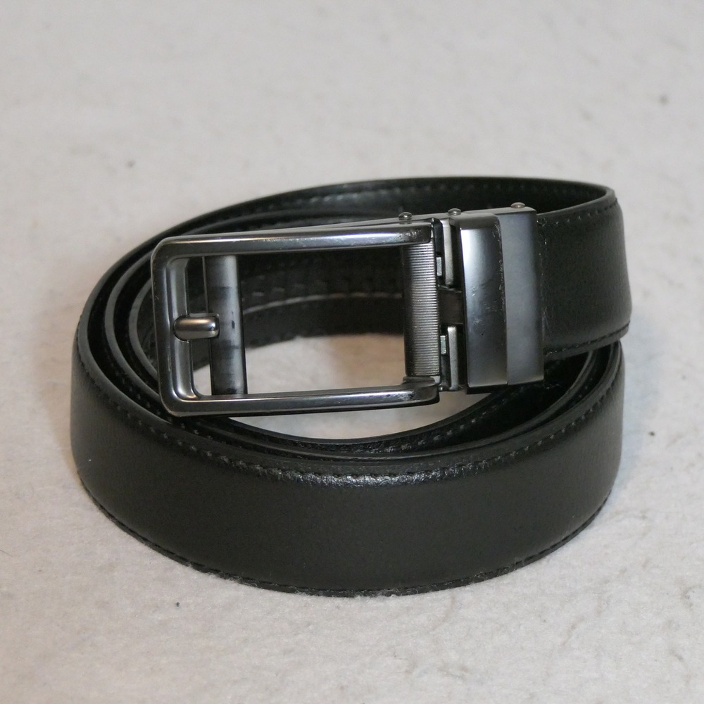 Bostanten Mens Ratchet Leather Belt 46 Black Minimalist Gunmetal Hardware Modern
